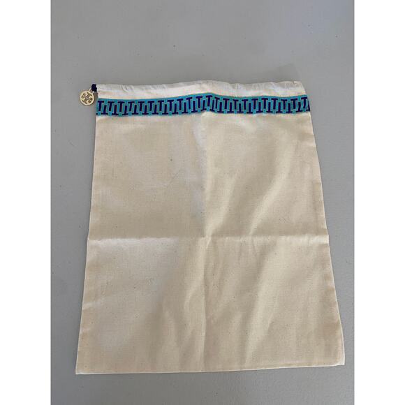 Tory Burch Blue Beige Cream Linen Drawstring Dust Bag - Picture 2 of 2